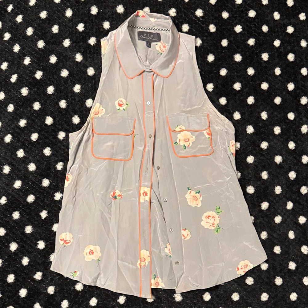 PJK Patterson J. Kincaid | Gray and Orange Floral Blouse
